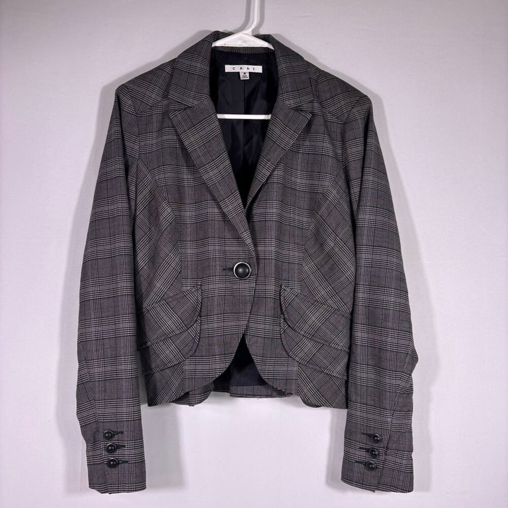 CAbi Counsel Plaid Gray Blazer Jacket Size 8 0614